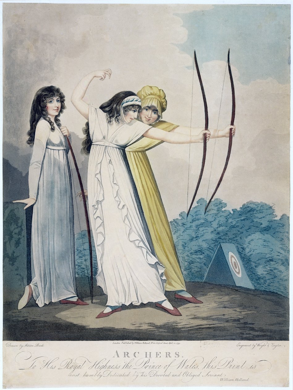 Bueskyttere, gravert av J.H. Wright (fl.1795-1838) og Conrad Ziegler, 1799 (akvatint) av Adam Buck
