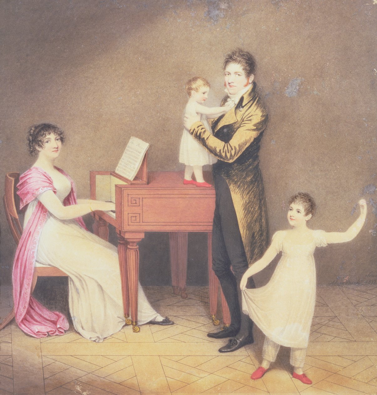 Charles Moran og kona Jane Bodin med Jane og William, 1812 av Adam Buck
