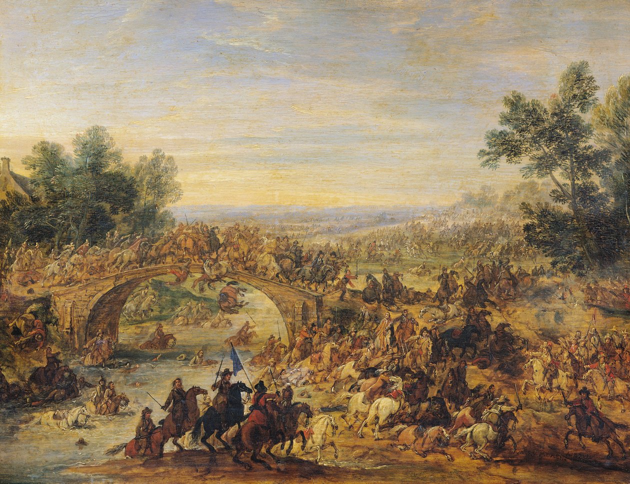 Kavalerikamp på en bro av Adam Frans van der Meulen