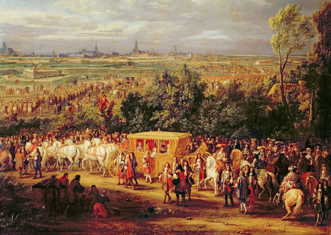 Louis XIVs (1638-1715) og Marie-Therese (1638-83) av Østerrikes inntog i Arras, 30. juli 1667, ca. 1685 (detaljer fra 159164) av Adam Frans van der Meulen
