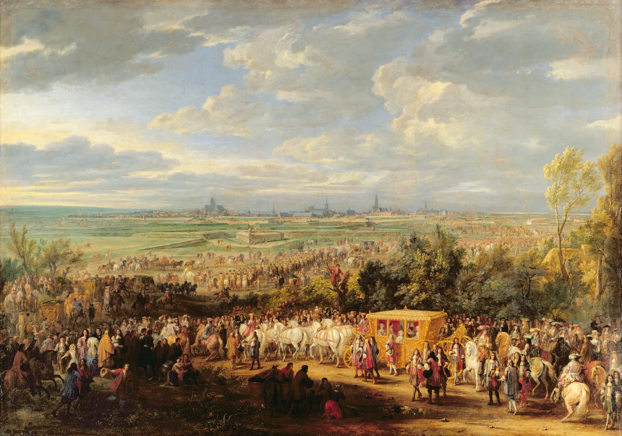 Louis XIV (1638-1715) og Marie-Therese (1638-83) av Østerrikes inntog i Arras, 30. juli 1667, ca. 1685 av Adam Frans van der Meulen