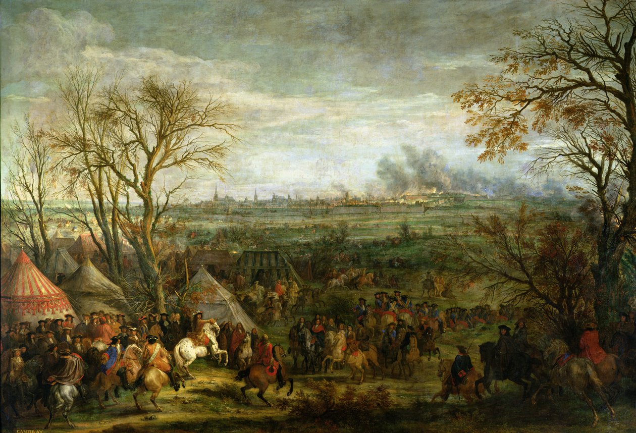 The Take of Cambrai i 1677 av Louis XIV (1638-1715), sent på 1600-tallet av Adam Frans van der Meulen