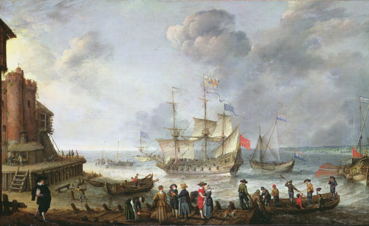 Skip som ankommer en havn av Adam Willaerts
