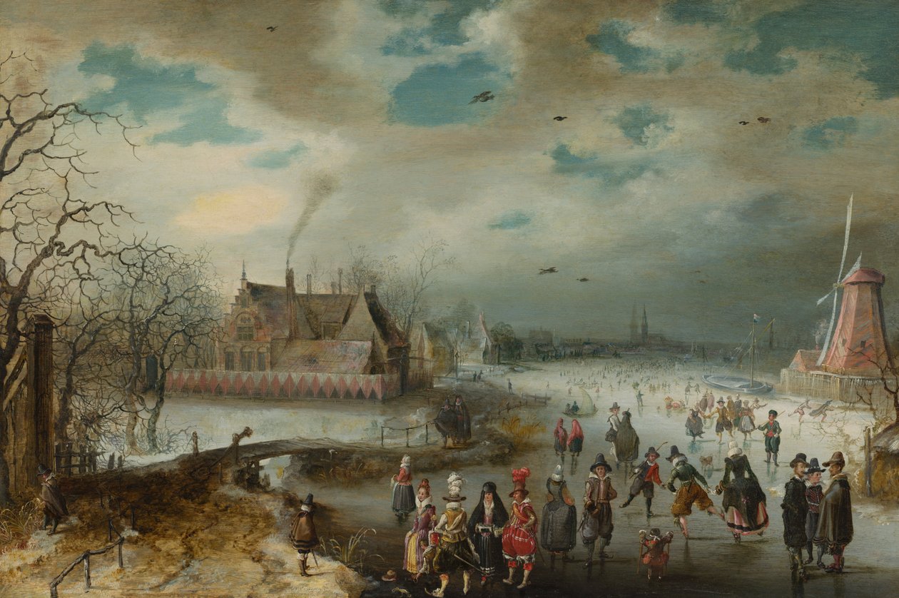 Skøyter på Frozen Amstel River av Adam van Breen