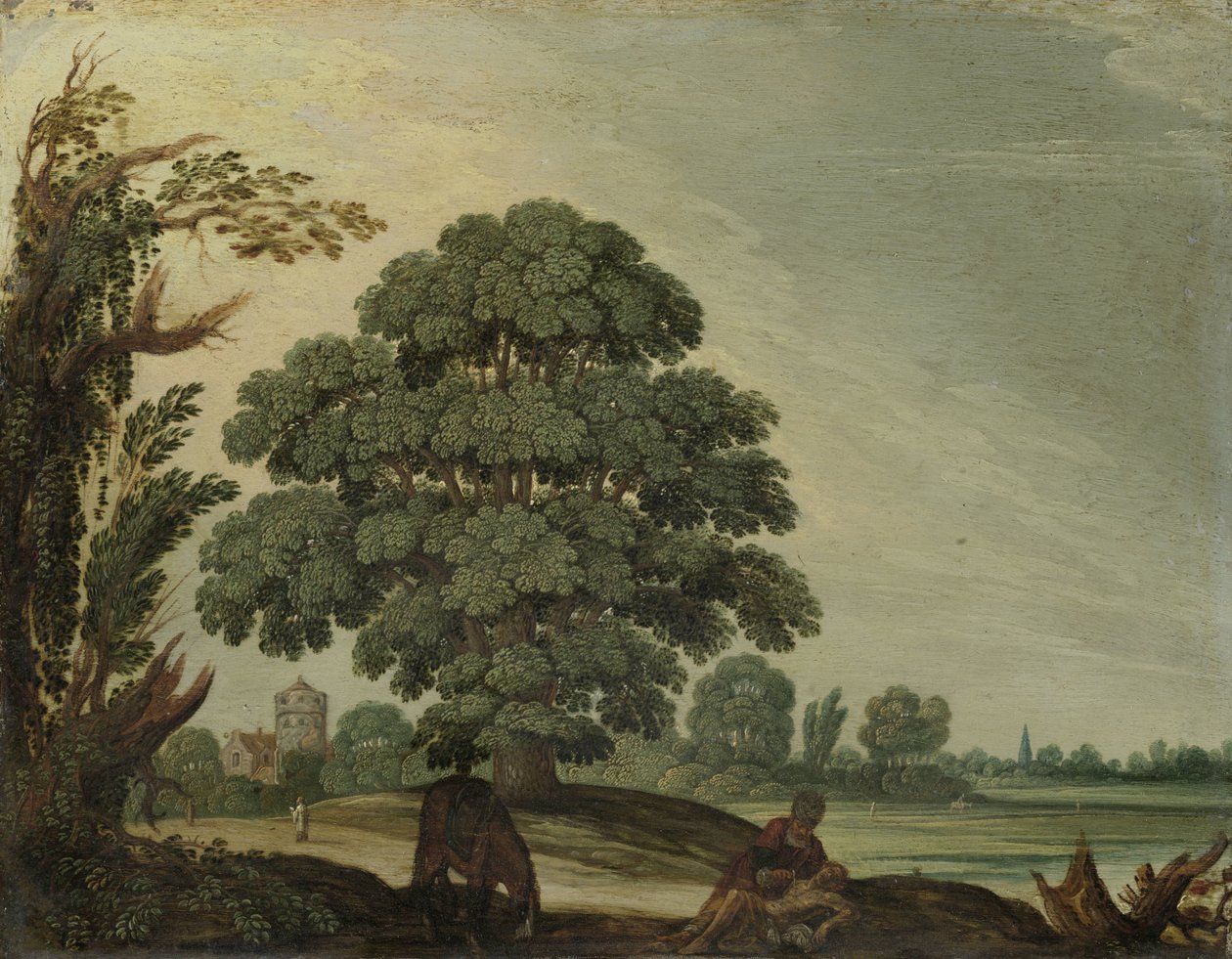 Landskap med den barmhjertige samaritan av Adam Elsheimer (follower of)