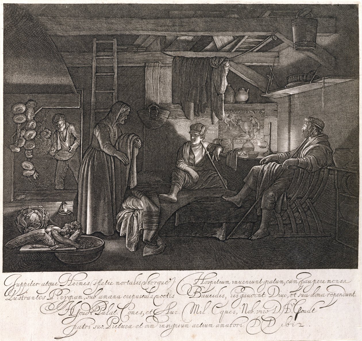 The House of Filemon and Baucis, gravert av grev Hendrik Goudt (1585-1630) av Adam Elsheimer