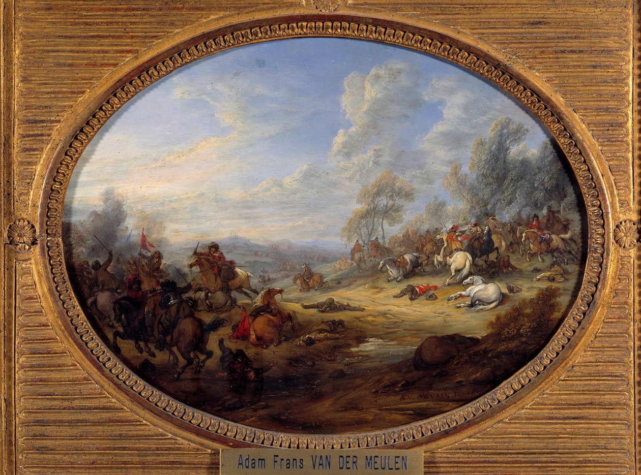 Kavalerisjokk Et slag under Ludvig XIVs styre. Maleri av Adam Van der Meulen (1632-1690) Søn. 0,2x0,27 m av Adam Frans van der Meulen