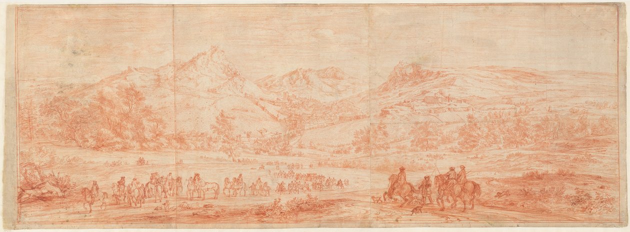 Franske tropper før Salins og de omkringliggende åsene av Adam Frans van der Meulen