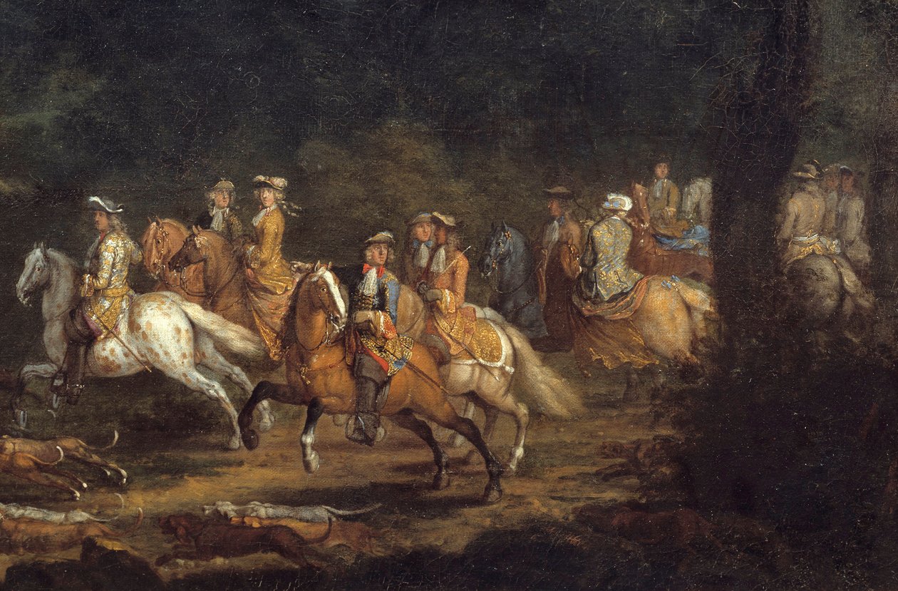 Kong Ludvig XIV har detaljjakten. Maleri av Adam Francois Van Der Meulen (1632-1690) av Adam Frans van der Meulen