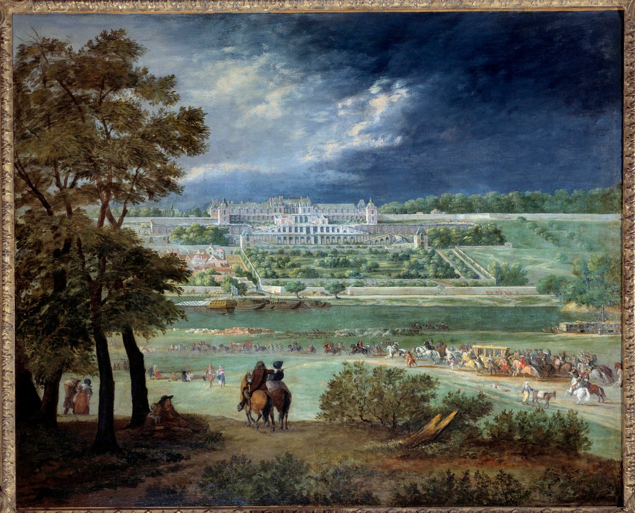 Le Chateau Neuf de Saint-Germain (Saint Germain en Laye) og hagene, under rekonstruksjonen av terrassene Maleri av Adam Van der Meulen (1632-1690) 1664-1665 Søn. 1,1x1,3 m Paris, Musee Carnavalet av Adam Frans van der Meulen