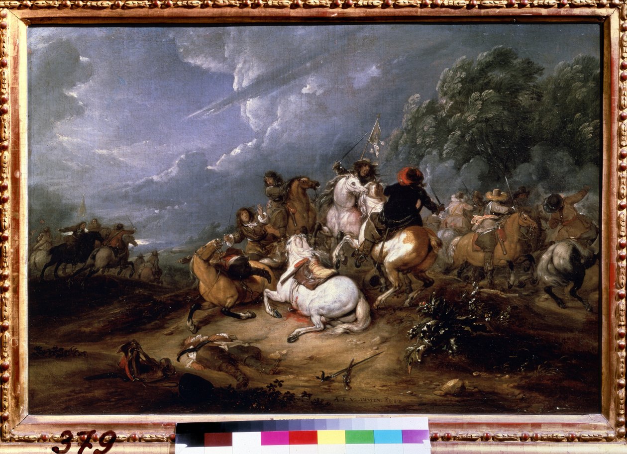 "" Tredningen "" (Kavaleri trefningen) Maleri av Adam Frans van der Meulen (1632-1690) 1660 Pushkin Museum, Moskva av Adam Frans van der Meulen