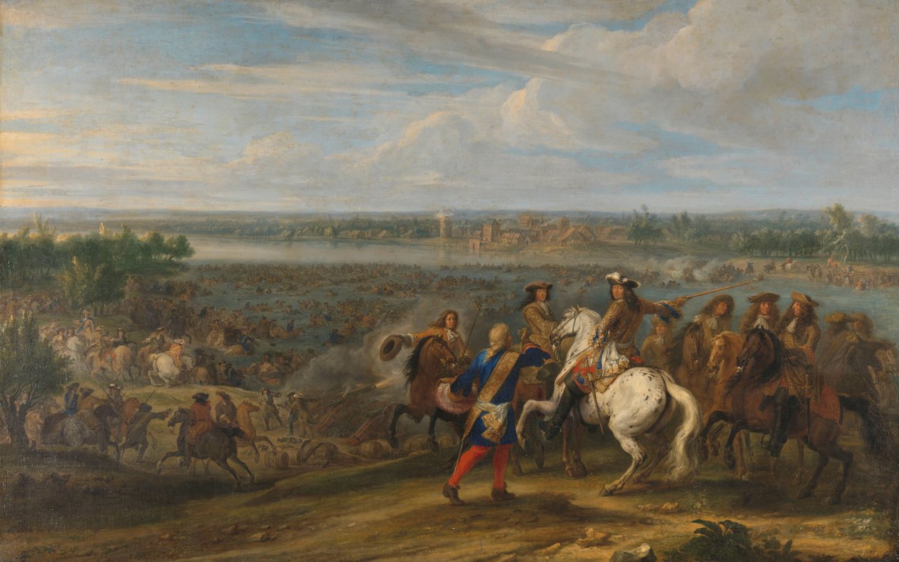 Louis XIV krysset inn i Nederland ved Lobith Ludvig XIV krysser Rhinen ved Tolhuis nær Lobith, 12. juni 1672 av Adam Frans van der Meulen