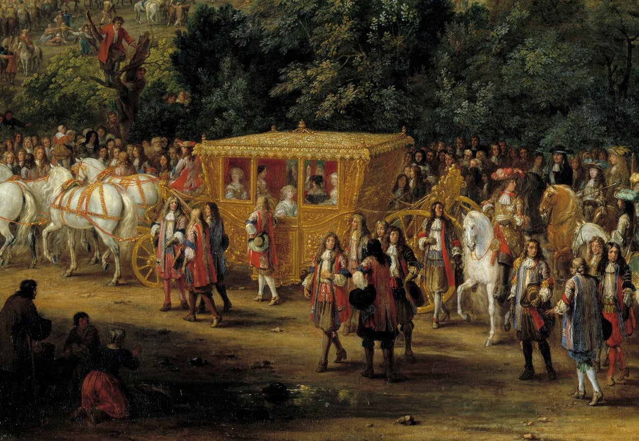 Shorts og kortasje. Detalj av "" Inngangen til Arras av Louis XIV og Marie Therese 30. juli av Adam Frans van der Meulen