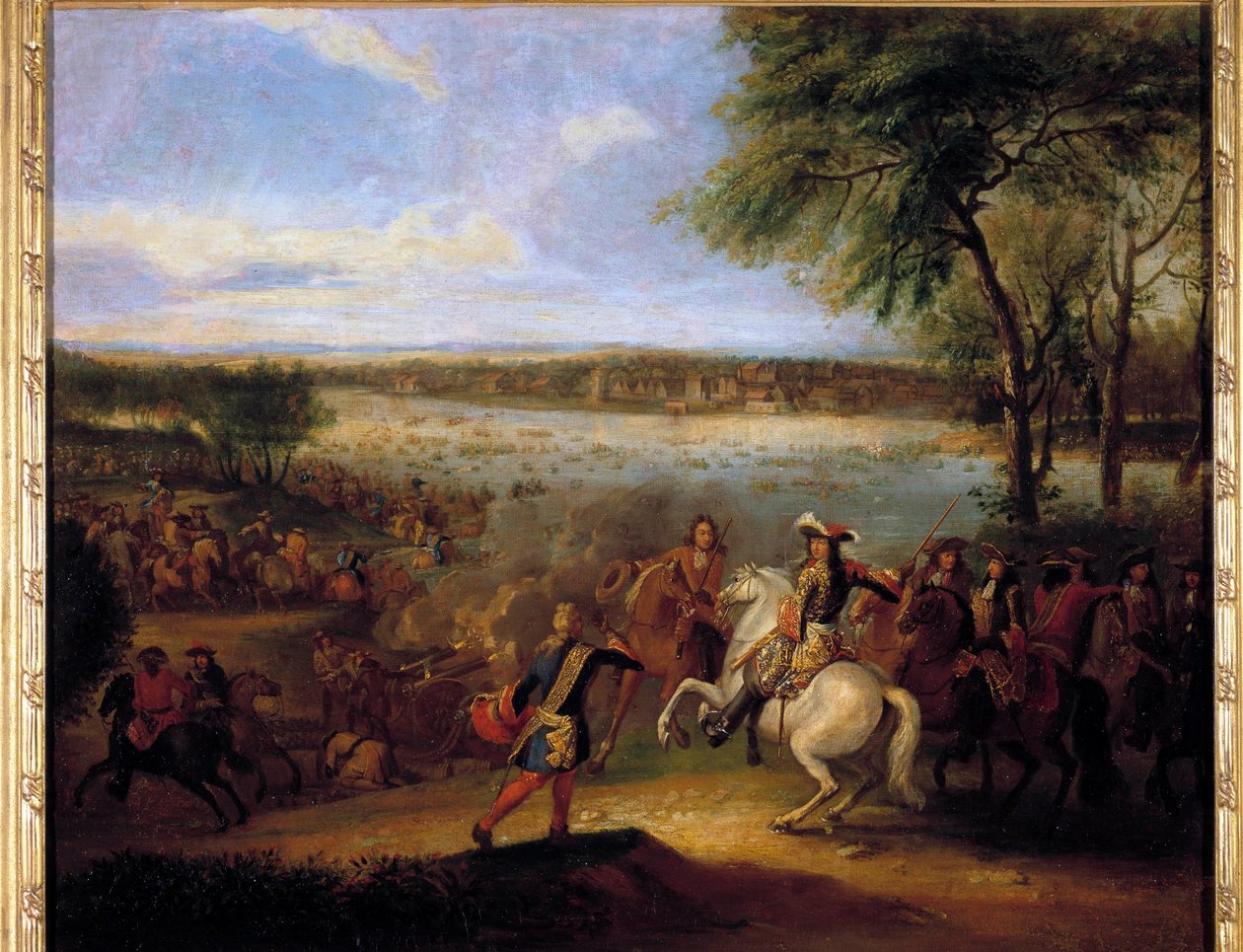 The Passage of the Rhine av Louis XIV (1638-1715) før Tolhuis 12/07/1672 Maleri av Adam Frans Van der Meulen (1632-1690) Søn. 0,6x0,7 m av Adam Frans van der Meulen
