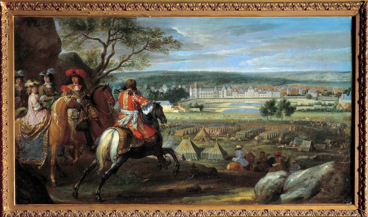Utsikt over slottet Fontainebleau i 1669, med Ludvig XIV (1638-1715) og Marie Therese av Østerrike (1638-1683) Maleri av Adam Frans van der Meulen (1632-1690) 1669 Søn. 0,53x0,95 m. av Adam Frans van der Meulen