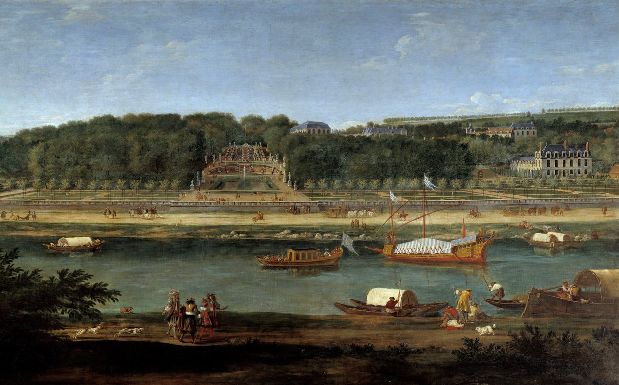 Utsikt over slottet Saint Cloud med det kongelige galleriet på Seinen, maleri av Adam Van der Meulen (1632-1660) av Adam Frans van der Meulen