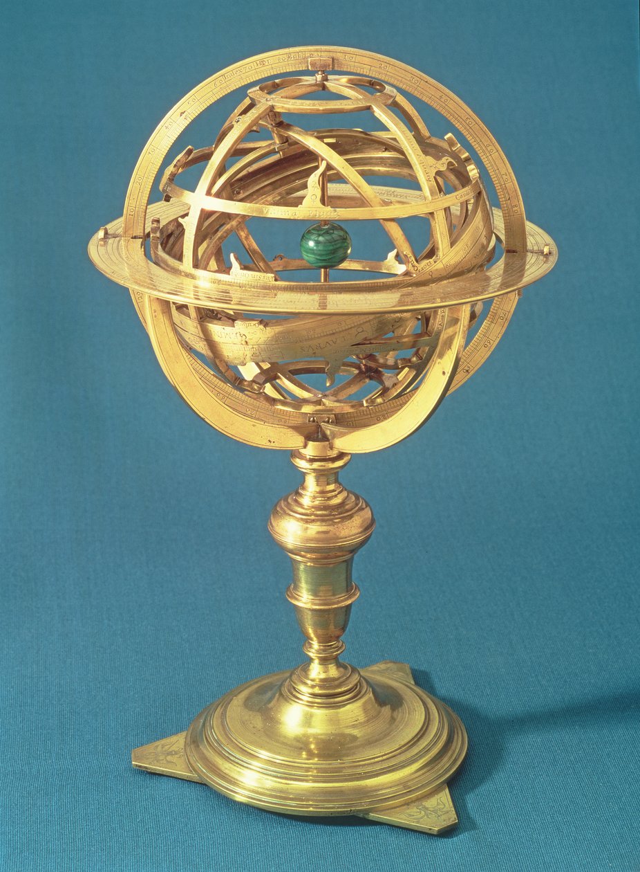 Armillarkule laget på det ptolemaiske systemet, Roma, 1648 (messing) (se også 259557) av Adam Heroldt