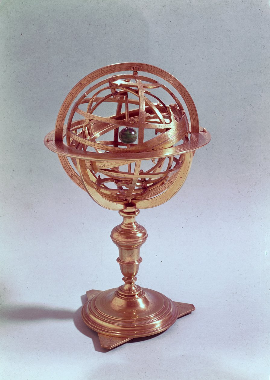 Armillarkule laget på det ptolemaiske systemet, Roma, 1648 (messing) (se også 75480) av Adam Heroldt