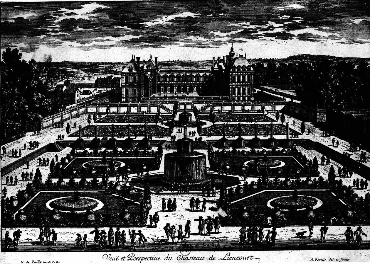 Chateau de la Rochefoucauld i Liancourt; tegning av Perelle. av Adam Perelle