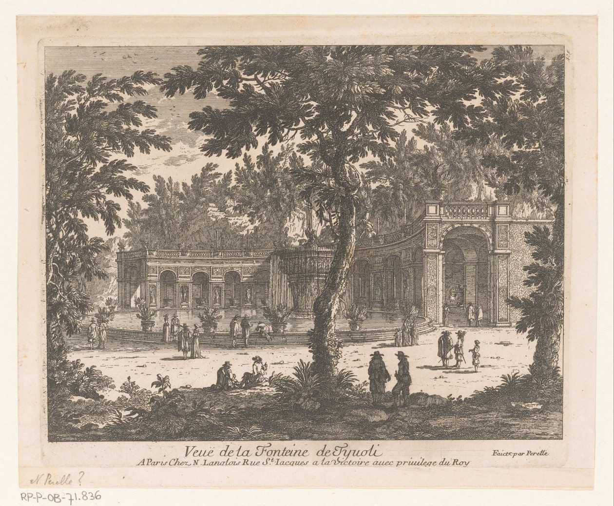 Utsikt over en fontene Vue de la Fontaine de Tivoli (tittel på objekt) av Adam Perelle