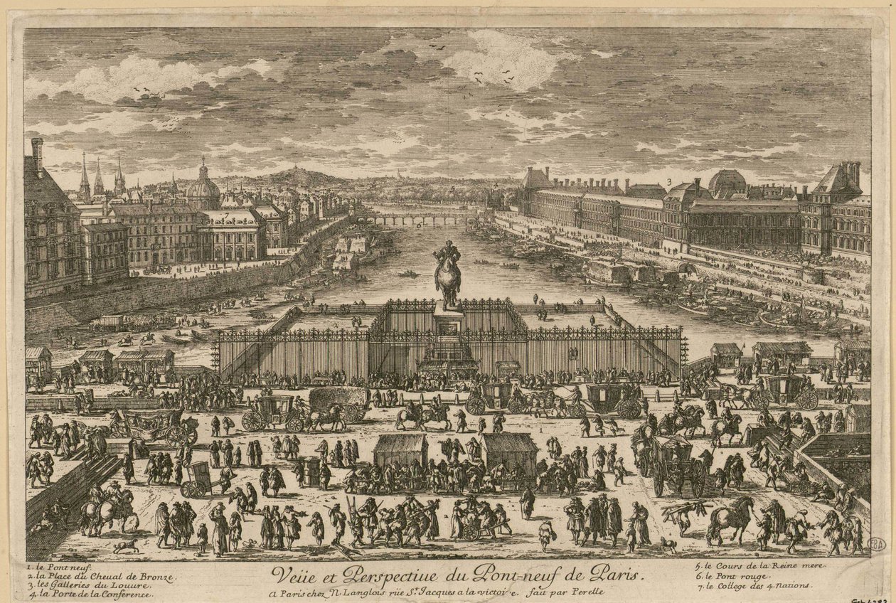 Utsikt over Pont Neuf i Paris, andre halvdel av 1600-tallet.. av Adam Perelle