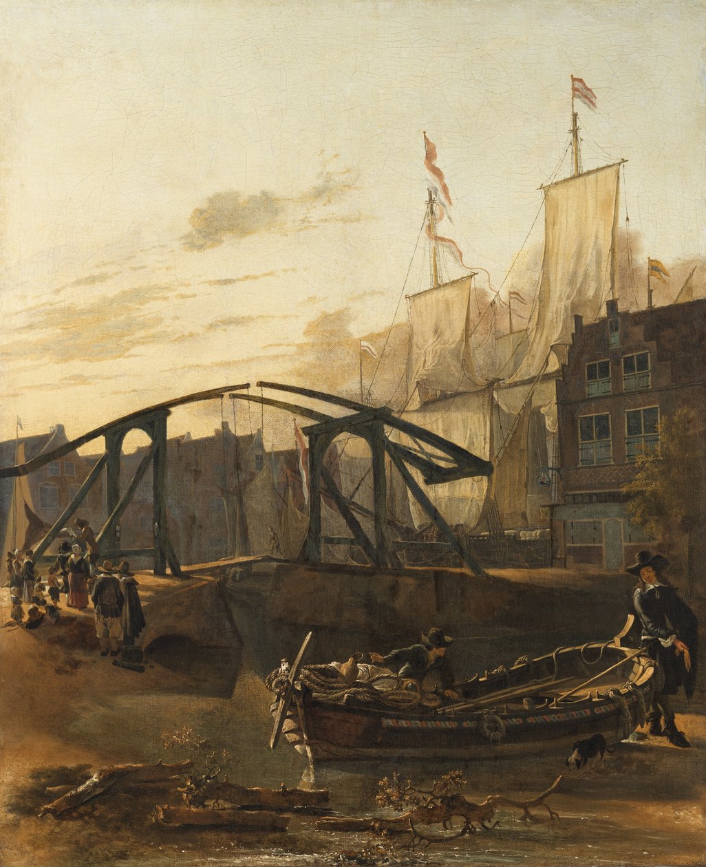 Utsikt over en havn i Schiedam av Adam Pynacker