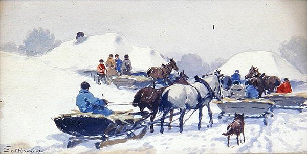 Vinter på landet (akvarell og blyant på papir) av Adam Setkiewicz