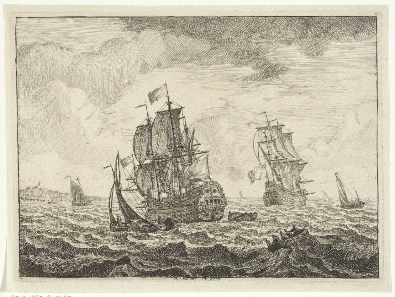 Seascape med to tre-mastere av Adam Silo