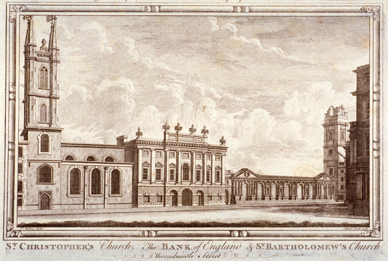 Bank of England, St Christopher-le-Stocks og St Bartholomew-by-the-Exchange, London, c1775 av Adam Smith