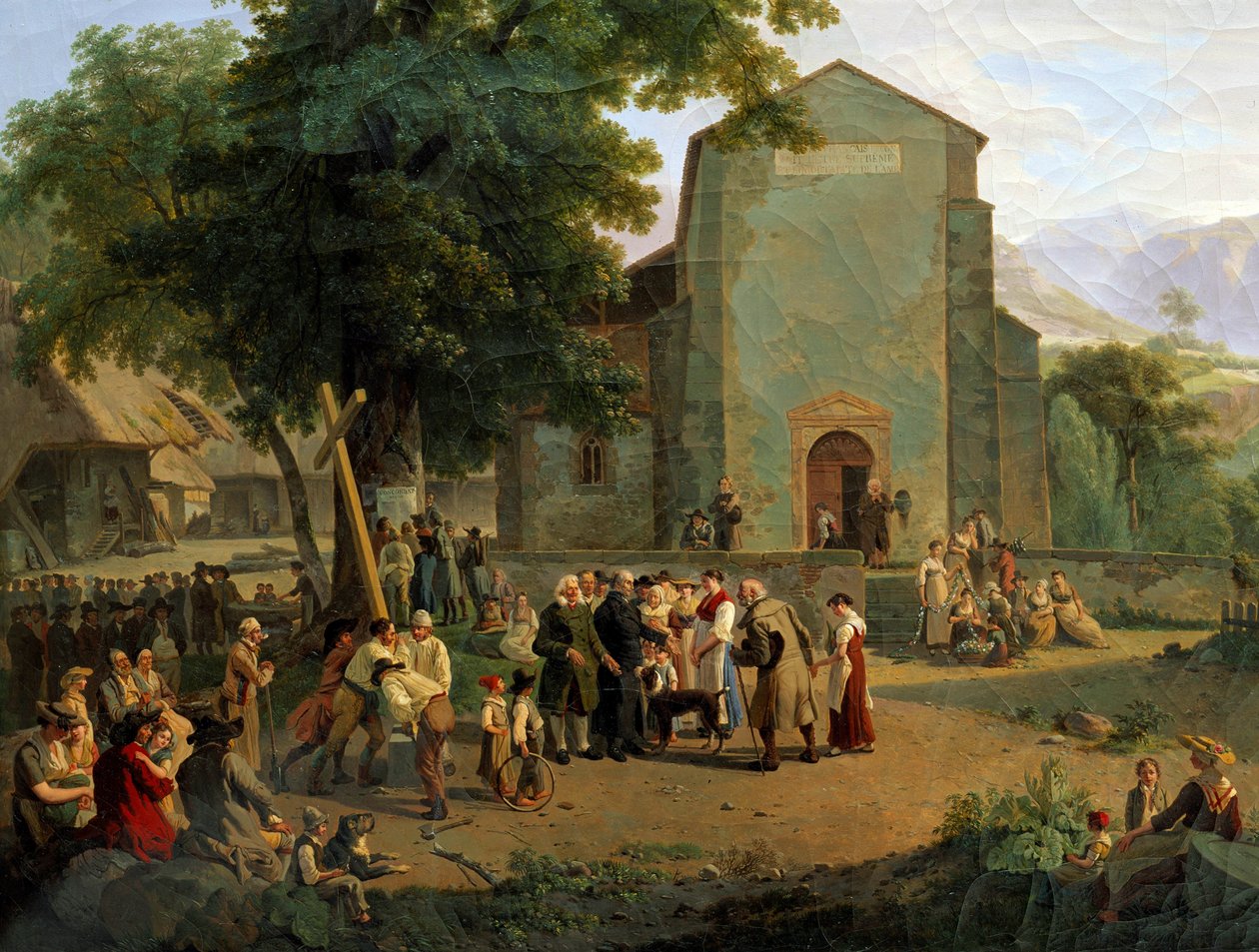Gjenopprettelsen av tilbedelse etter revolusjonen. Sveitsisk maleri av Adam Topffer (1766-1847) av Adam Topffer