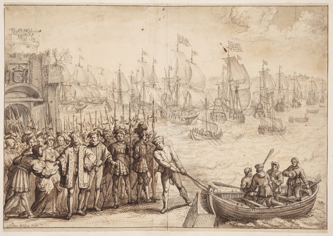 Christian II forlater København i 1523 av Adam Willaerts
