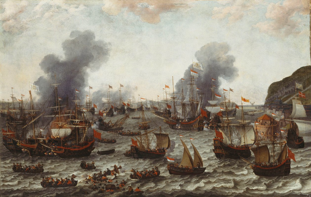 Slaget ved Gibraltar, mellom den nederlandske og spanske flåten, 25. april 1607, 1639 av Adam Willaerts