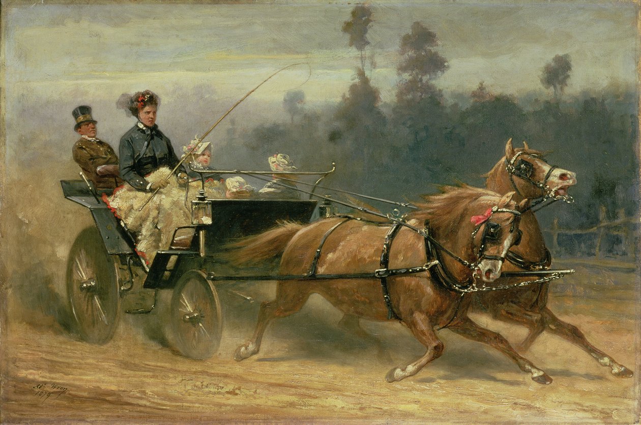 Madame Celestine Nichols kjører i Richmond Park med barnebarna hennes, 1879 av Adam Wray