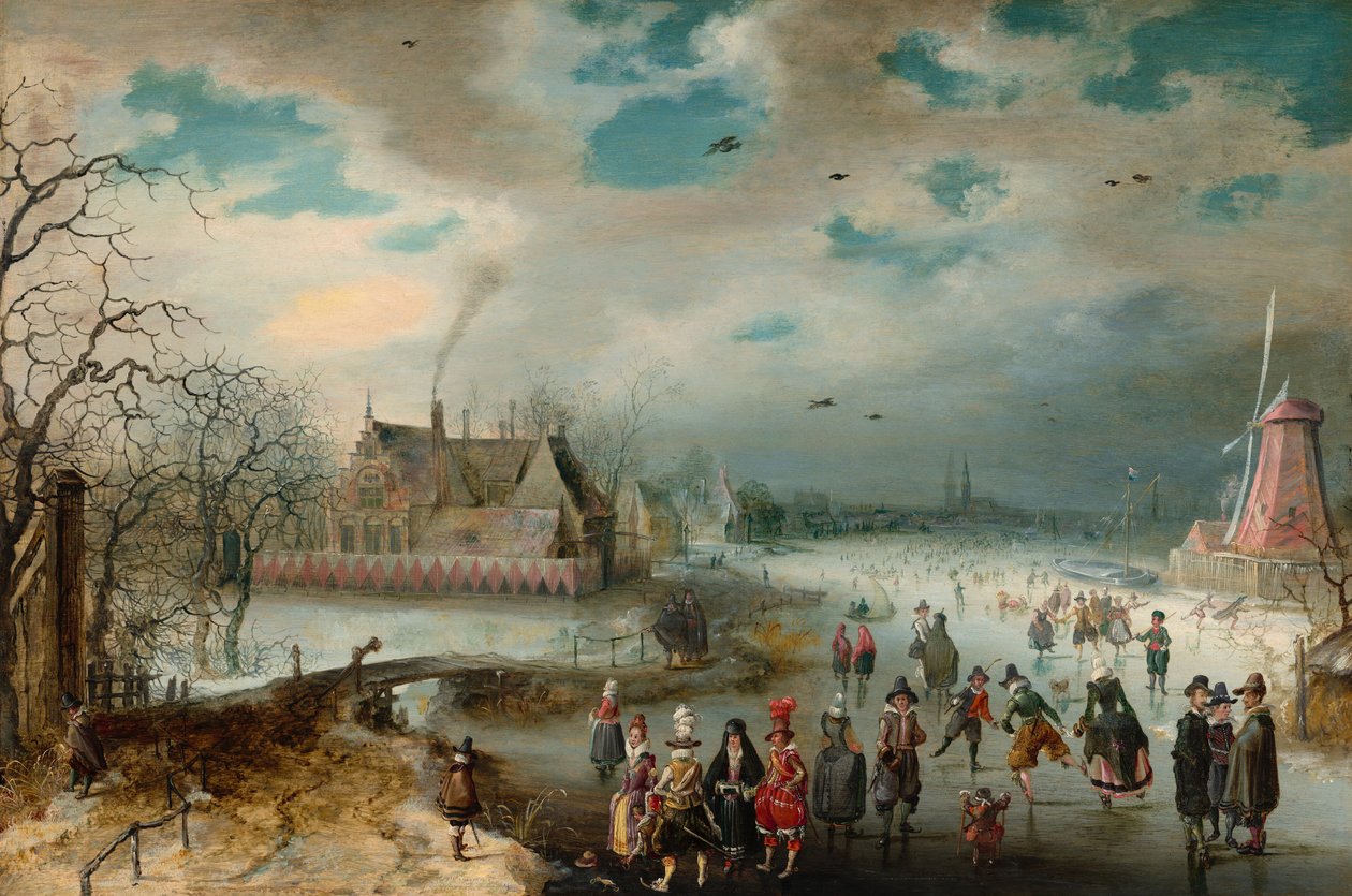 Skating på Frozen Amstel River av Adam van Breen