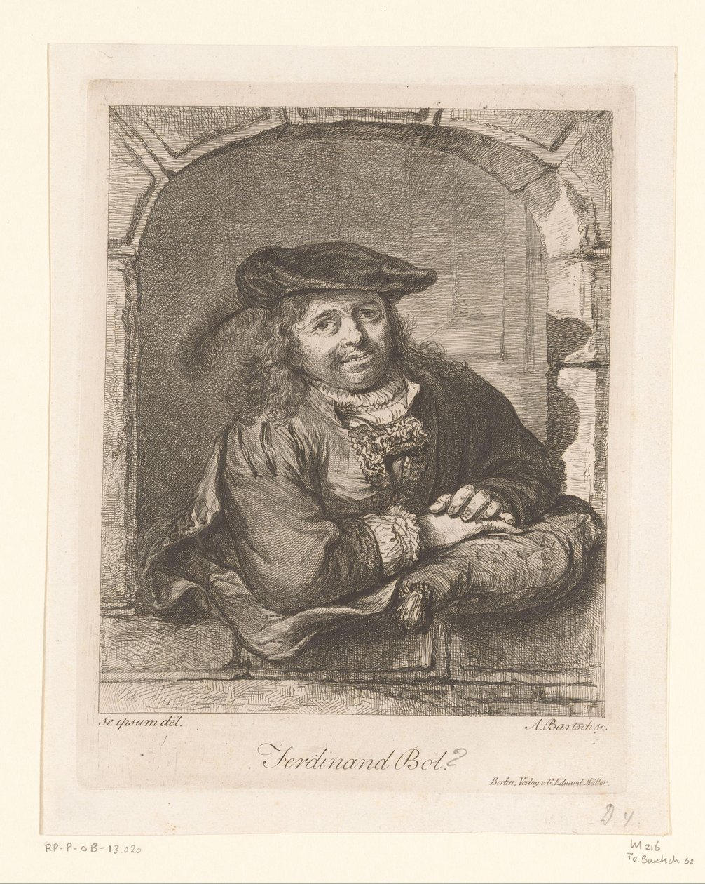 Portrett av Ferdinand Bol i et vindu av Adam von Bartsch