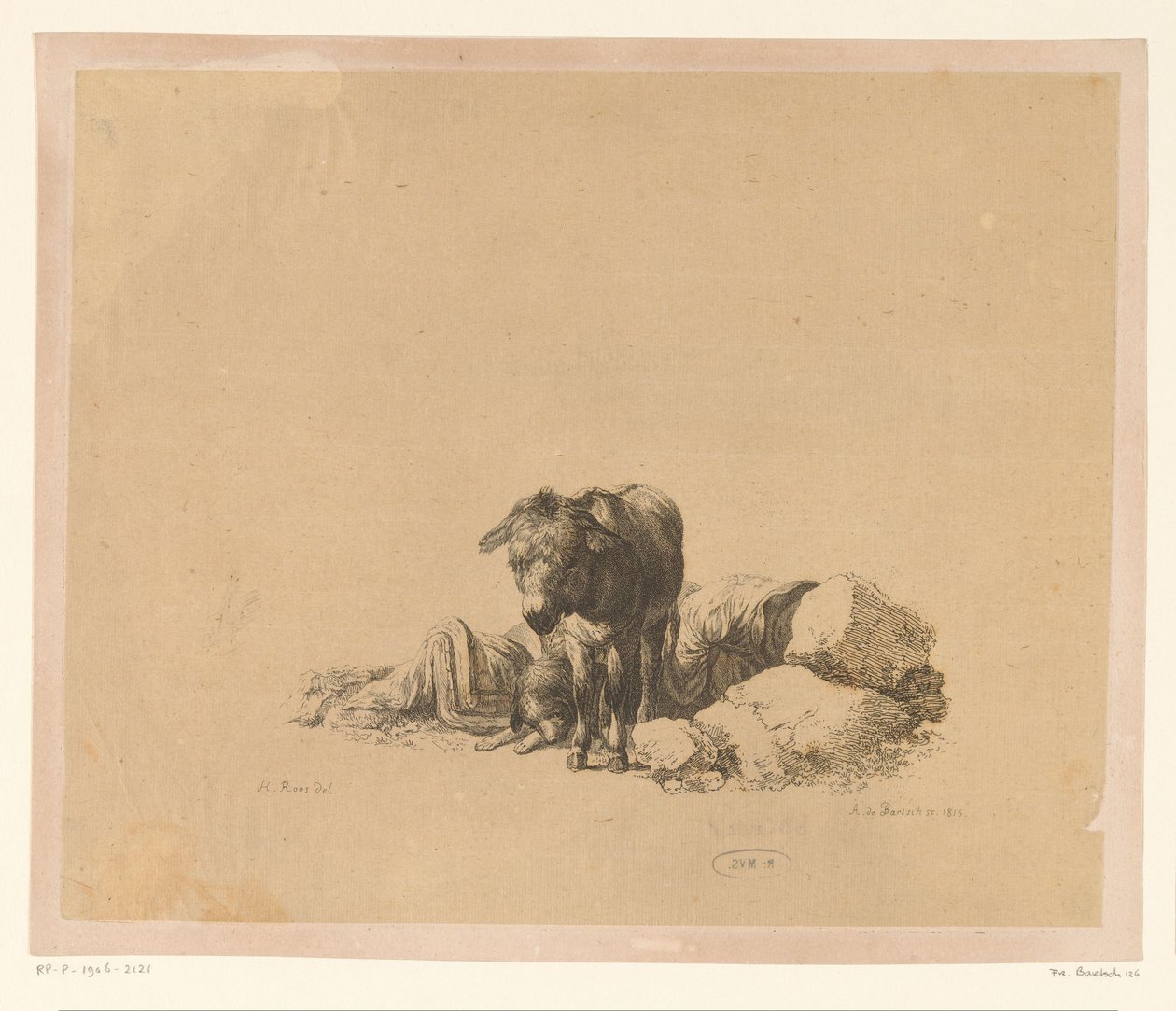 Stående esel for en liggende hund og en sovende mann Seks trykk etter tegninger av Adam von Bartsch i samlingen til Heinrich Xaver Ritter von Hauer (serietittel) Six estampes gravies par Adam de Bartsch d
