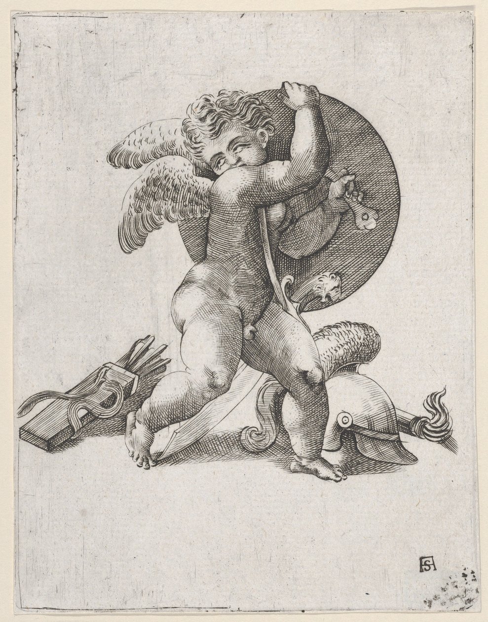 Amor med Mars-våpen, c1547-62. av Adamo Scultori