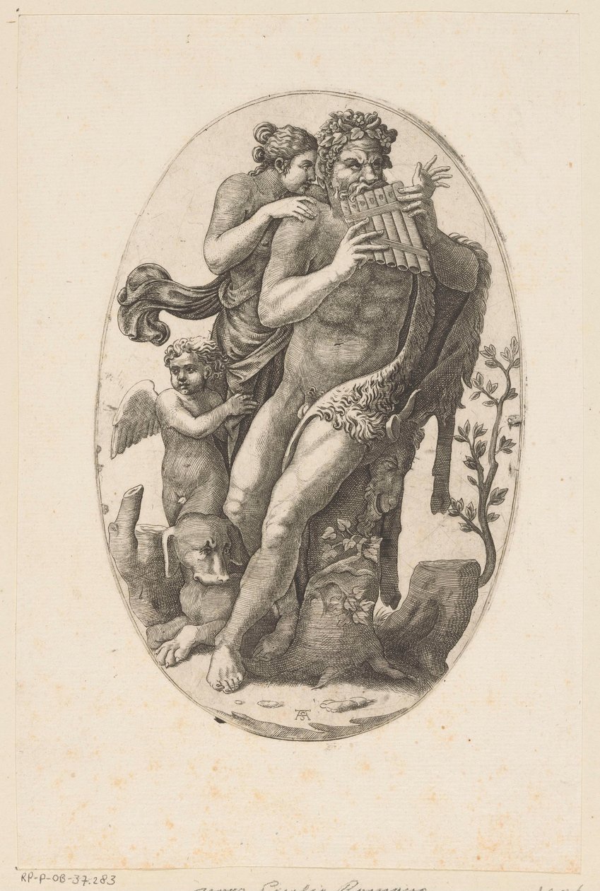 Satyr med panfløyte og en nymfe av Adamo Scultori
