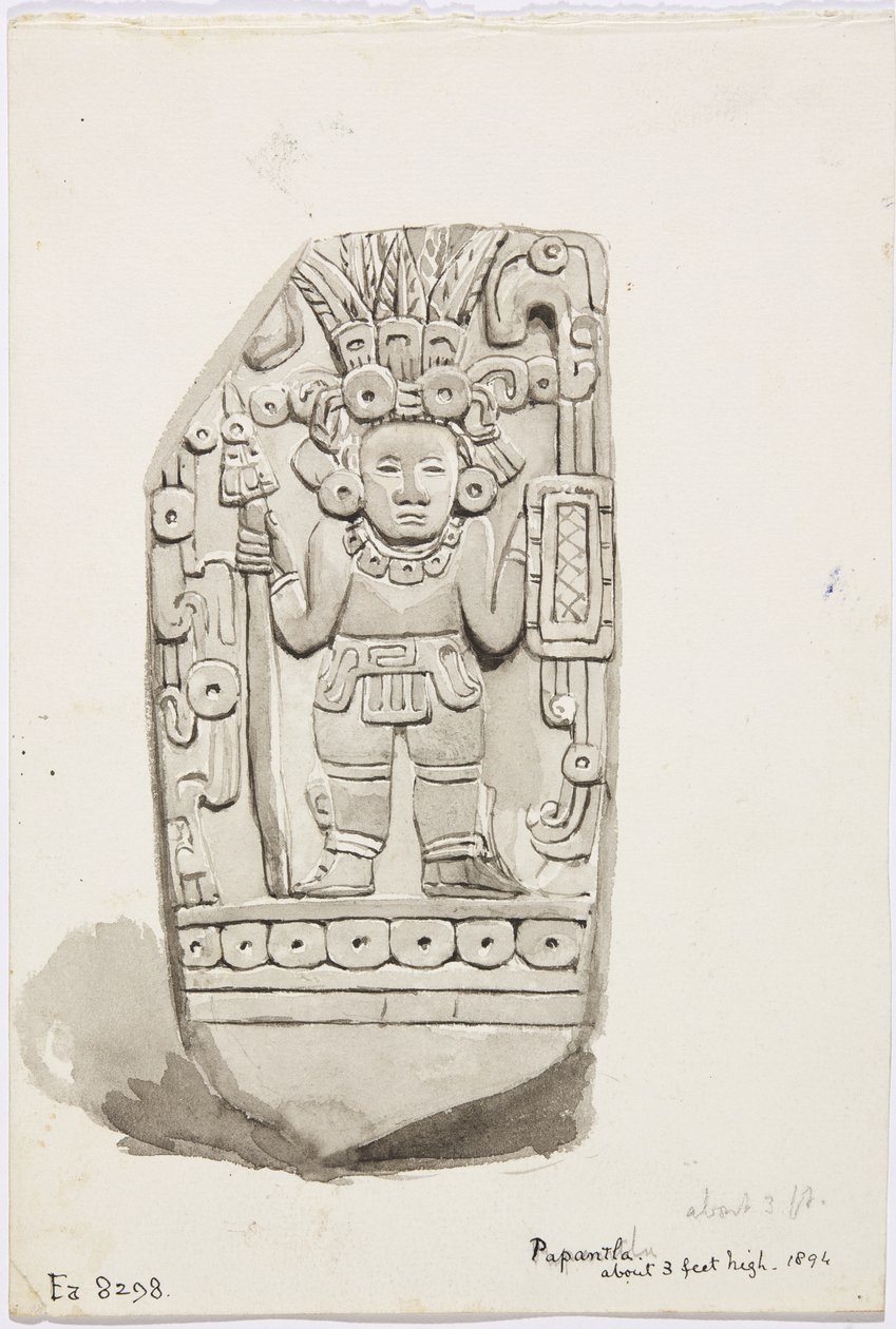 En steinstatue fra Papantla (akvarell) av Adela Breton