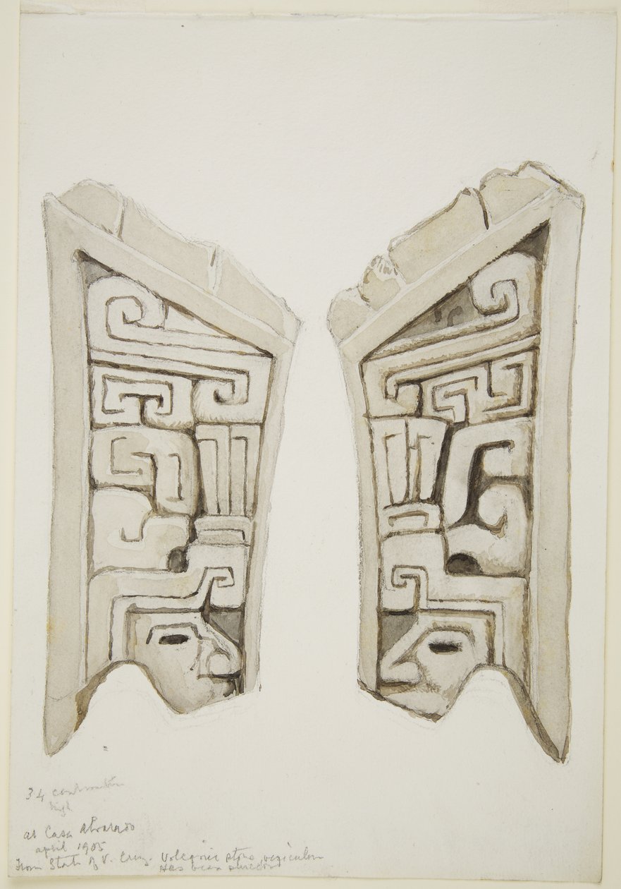 Arved steinrelieff fra Veracruz, Mexico (akvarell) av Adela Breton