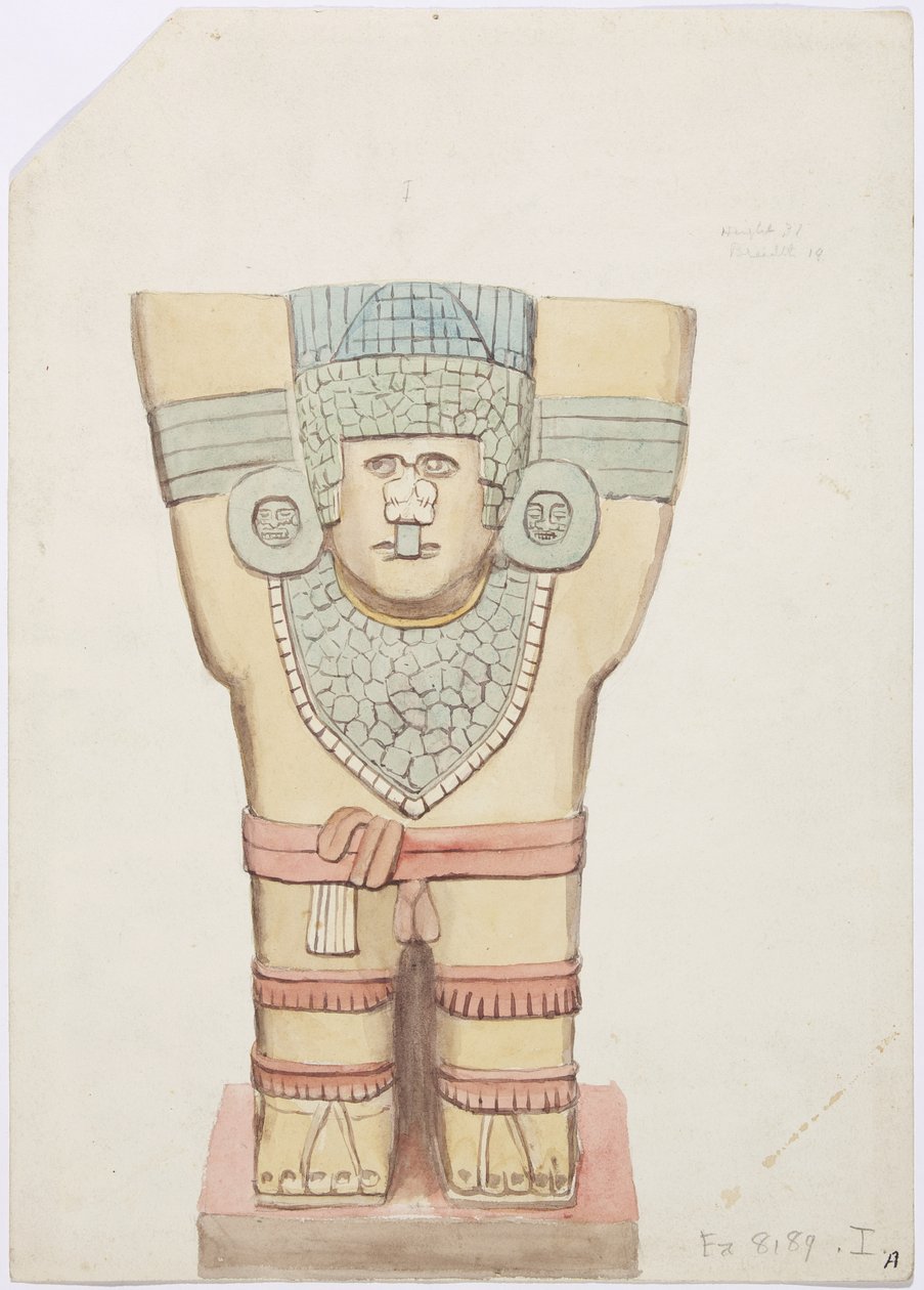 Caryatid I, ytre kammer, Upper Temple of the Jaguars (Tempel A), Chichen Itza, Mexico (akvarell) av Adela Breton