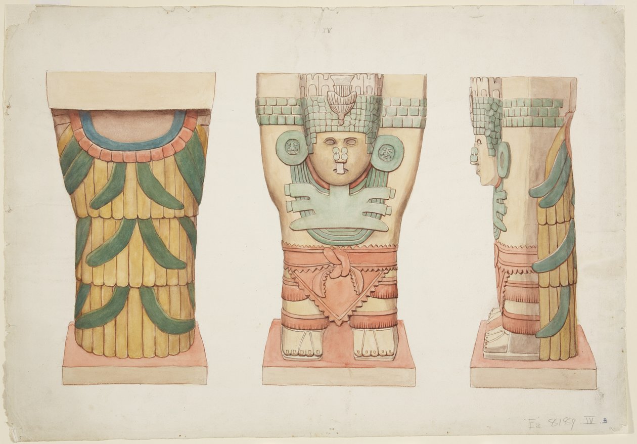 Karyatid fra ytre kammer, tempel A, ballbane, Chichen Itza (akvarell) av Adela Breton