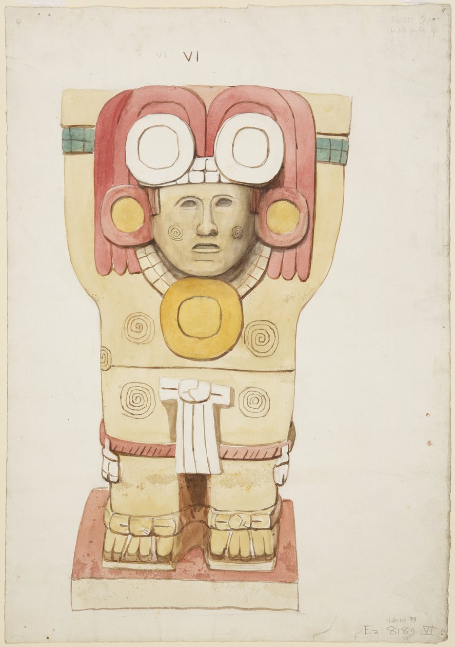 Karyatid fra ytre kammer, Temple A, ballbane, Chichen Itza, Mexico (akvarell) av Adela Breton