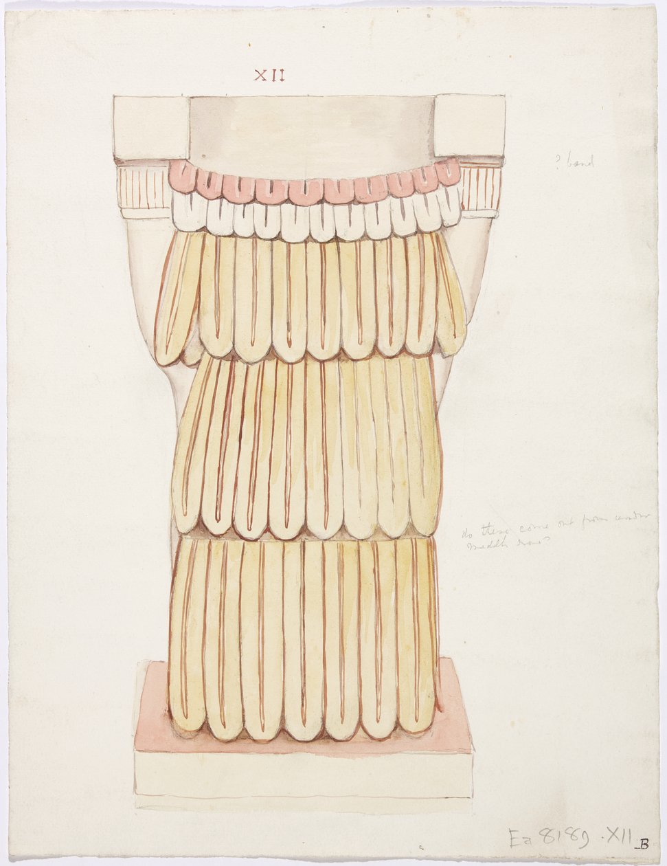 Karyatid fra ytre kammer, Temple A, ballbane, Chichen Itza, Mexico (akvarell) av Adela Breton