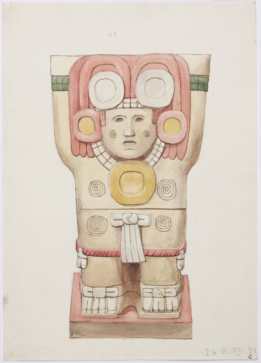 Karyatid fra ytre kammer, Temple A, ballbane, Chichen Itza, Mexico (akvarell) av Adela Breton