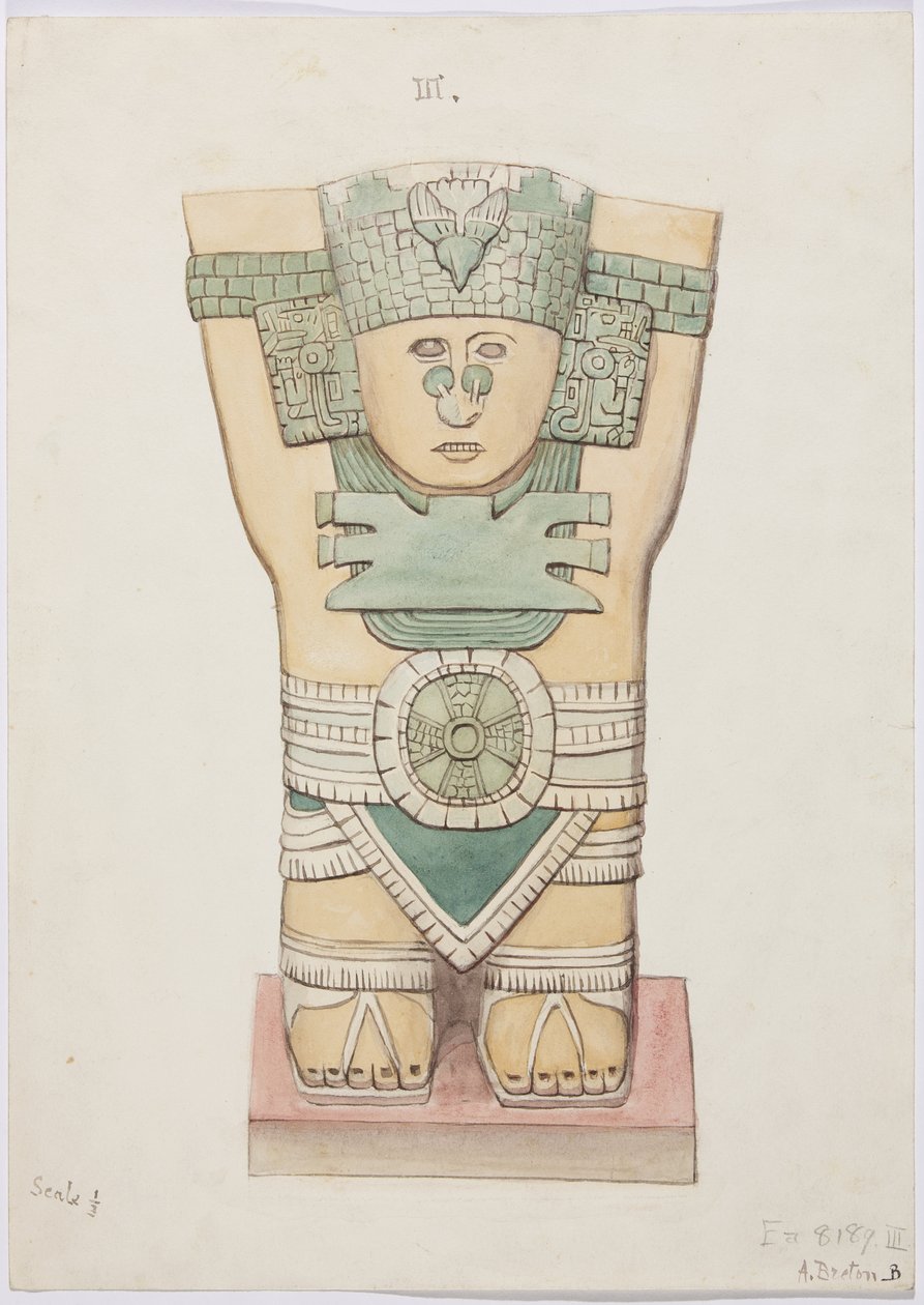 Karyatid fra ytre kammer, Temple A, ballbane, Chichen Itza, Mexico (akvarell) av Adela Breton