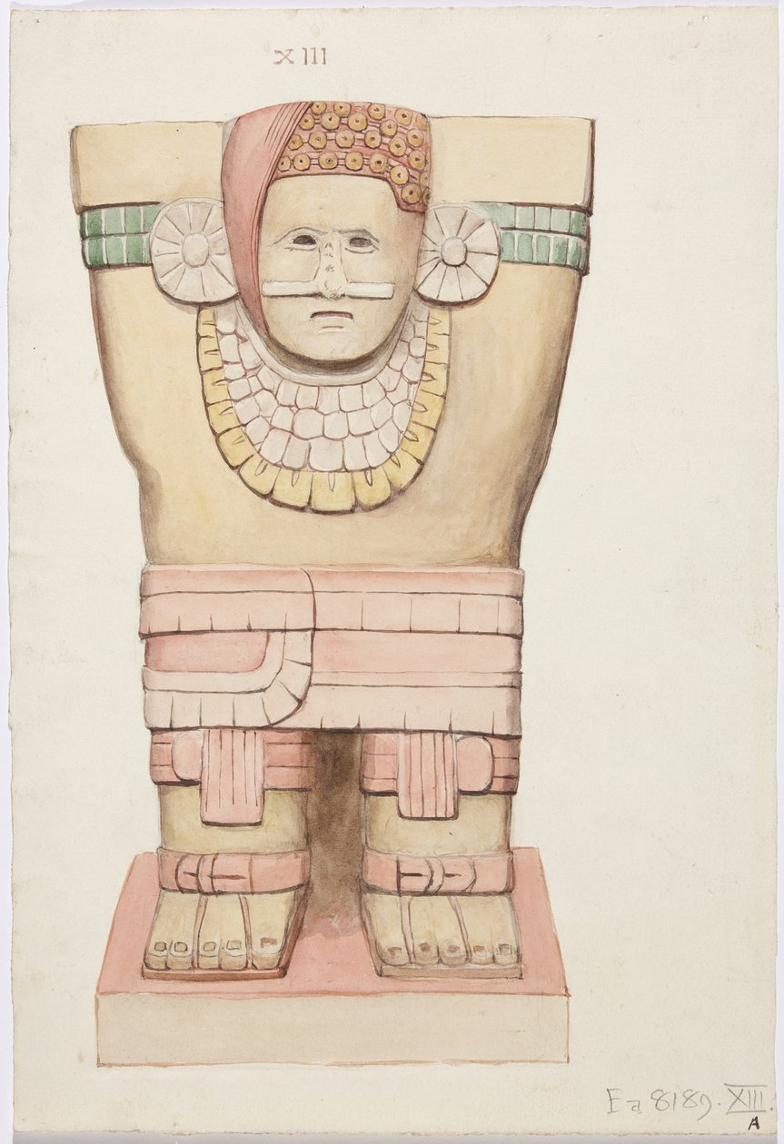 Karyatid fra ytre kammer, tempel A, ballbanetempel, Chichen Itza, Mexico (akvarell) av Adela Breton