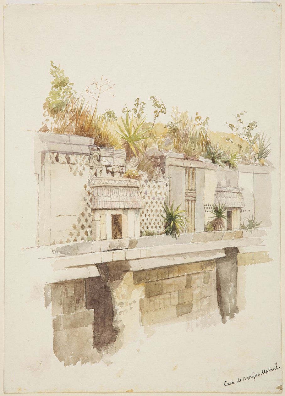 Casa de Monjas, Uxmal, Mexico Maleri av øverste etasje av ruinene (akvarell) av Adela Breton
