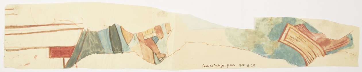 Kopi av et fragment av veggmaleri på Casa de las Monjas, Chichen Itza, Yucatan, Mexico Akvarell (akvarell) av Adela Breton