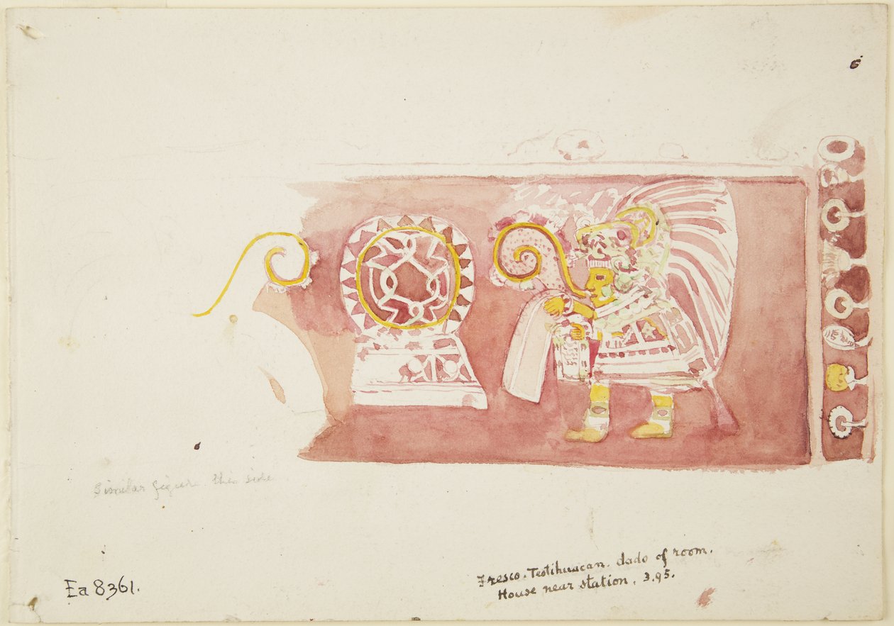 Fresco fra Casa de Barrios, Teopancaxco, Teotihuacan, Mexico (akvarell) av Adela Breton